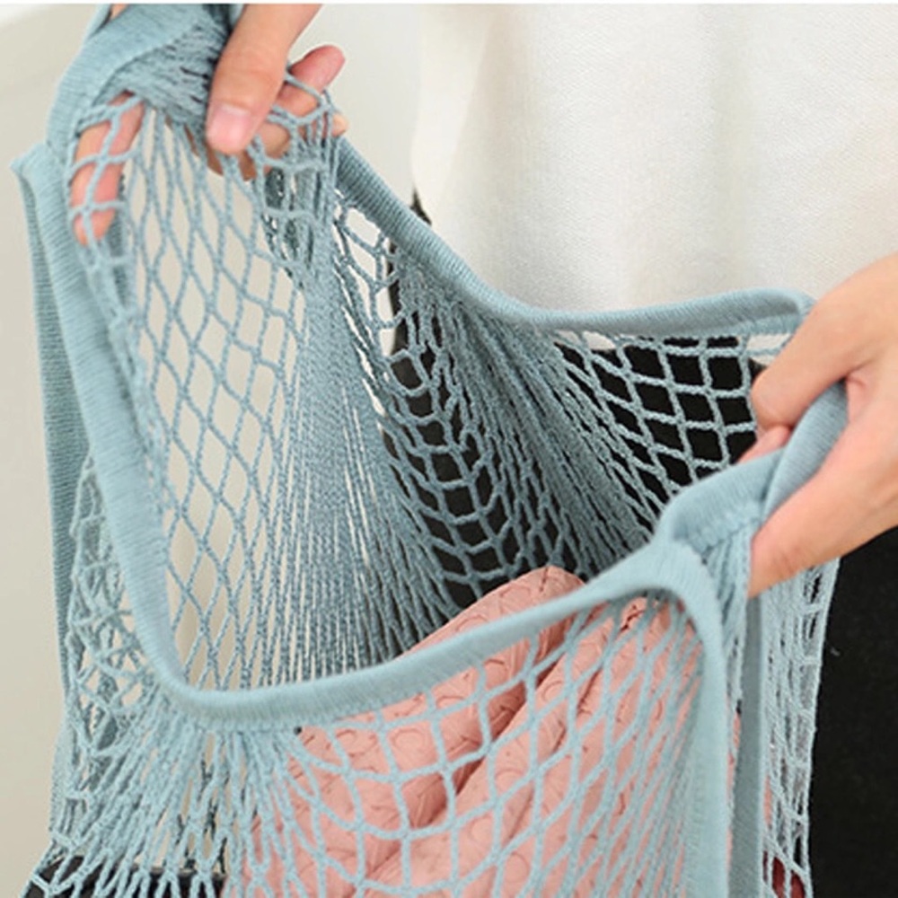 Cotton French Market Open Net Tote Bag Cool Blue - Picture 5 of 8